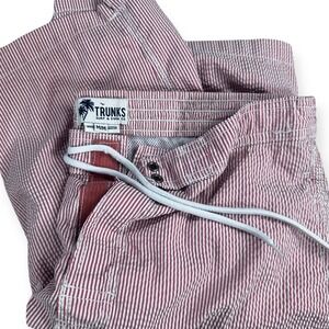 Trunks Surf & Swim‎ Co Mens Red White Seersucker Striped Board Shorts Medium